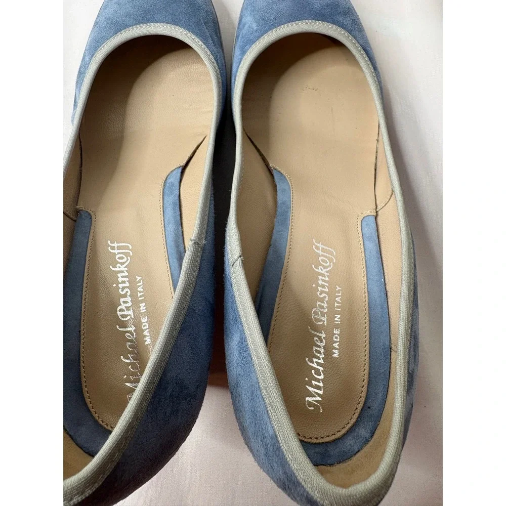 MICHAEL PASINKOFF Womens Blue Wedge Suede Round Toe Pumps 41/10 Italian Luxury